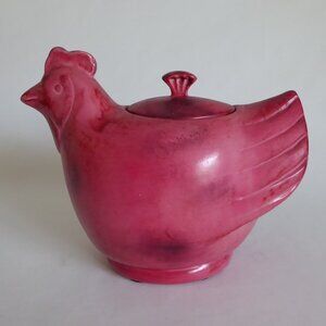 VINTAGE RED ROOSTER CHICKEN HEN LIDDED COOKIE JAR CONTAINER